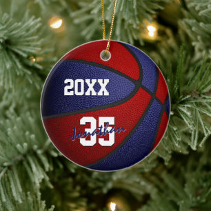 red blue boys girls team colours basketball ceramic tree decoration