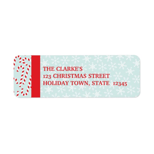 Red Blue Candy Cane Snowflakes Christmas Label (Front)