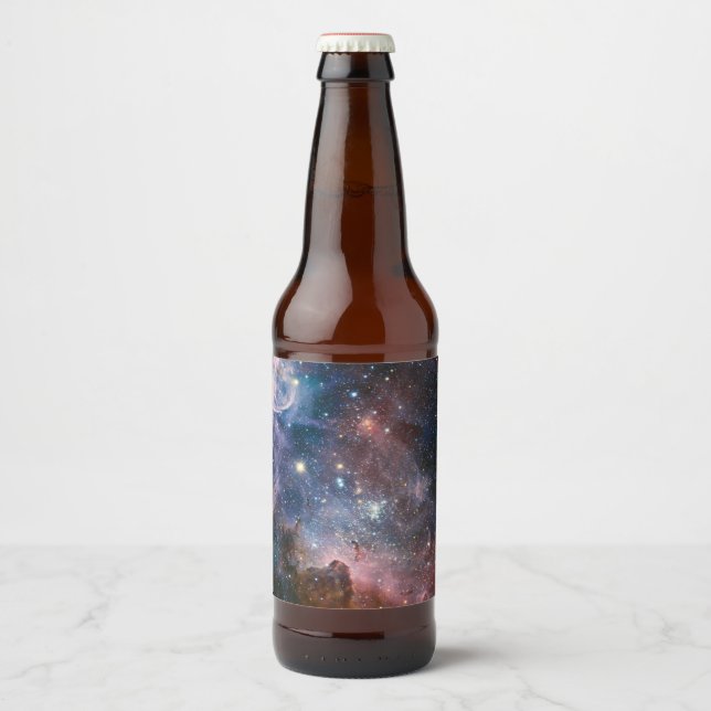 Red & Blue Carina Nebula Hubble Telescope Beer Bottle Label (Front)
