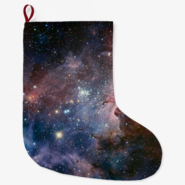 Red & Blue Carina Nebula Hubble Telescope Large Christmas Stocking (Front)