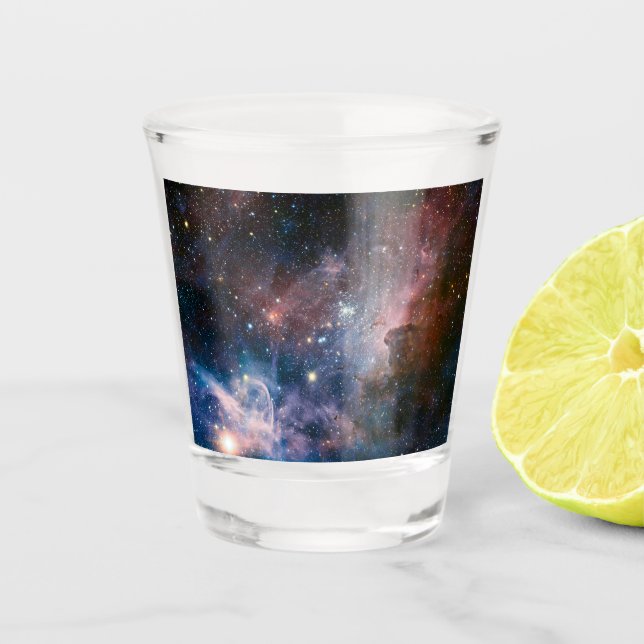 Red & Blue Carina Nebula Hubble Telescope Shot Glass (Front)