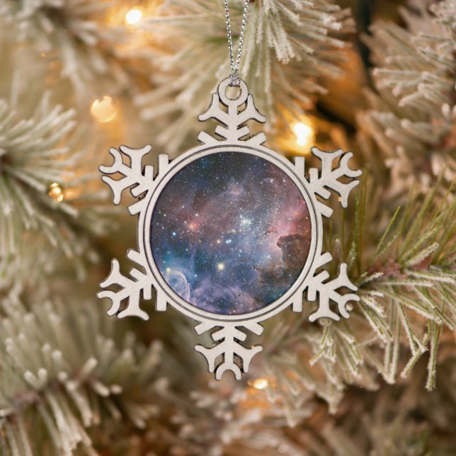 Red & Blue Carina Nebula Hubble Telescope Snowflake Pewter Christmas Ornament (Tree)