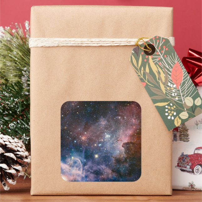 Red & Blue Carina Nebula Hubble Telescope Square Sticker (Holiday)