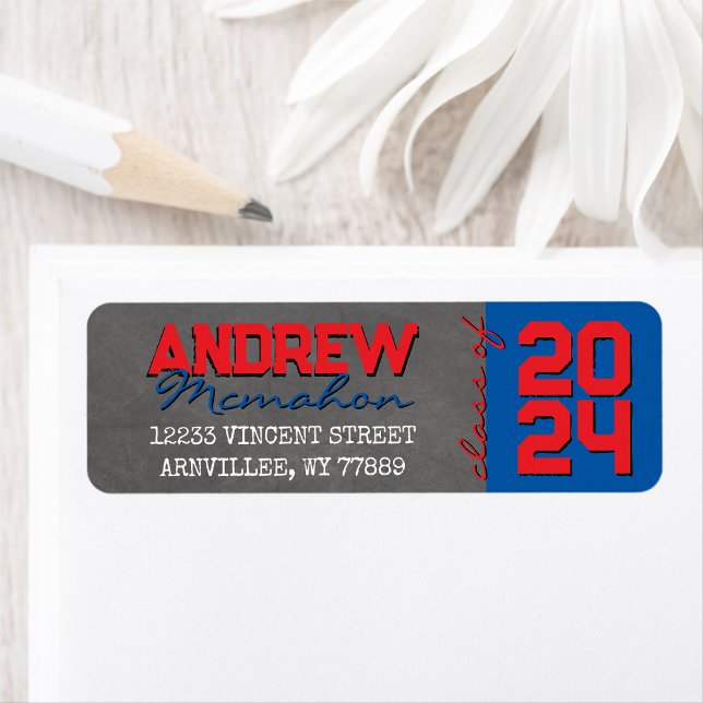 Red & Blue Chalkboard Graduation Return Address (Creator Uploaded)