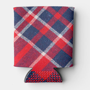 Red-blue checkered woolen texture. can cooler