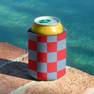 Red Blue Chequered Gingham Pattern Can Cooler