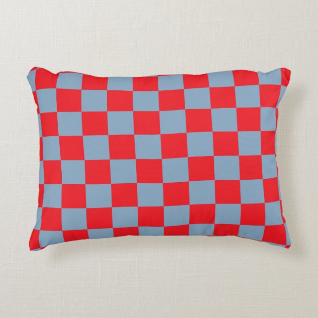 Red Blue Chequered Gingham Pattern Decorative Cushion (Front)