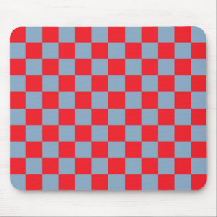 Red Blue Chequered Gingham Pattern Mouse Mat