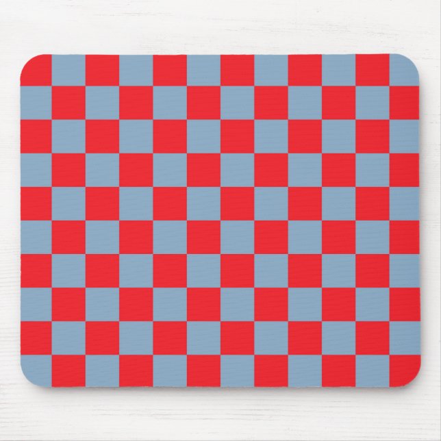 Red Blue Chequered Gingham Pattern Mouse Mat (Front)