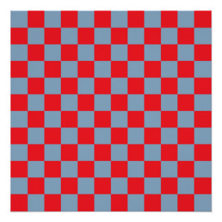 Red Blue Chequered Gingham Pattern Poster
