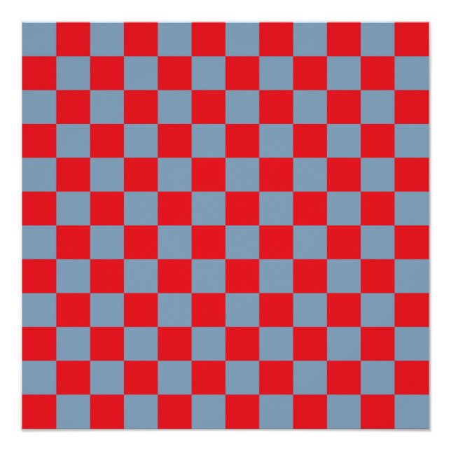 Red Blue Chequered Gingham Pattern Poster (Front)