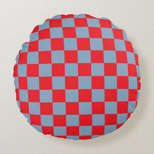 Red Blue Chequered Gingham Pattern Round Cushion