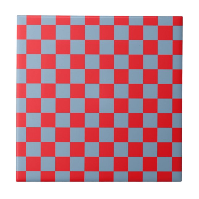 Red Blue Chequered Gingham Pattern Tile (Front)