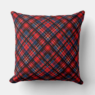 red blue chequered pattern print cushion