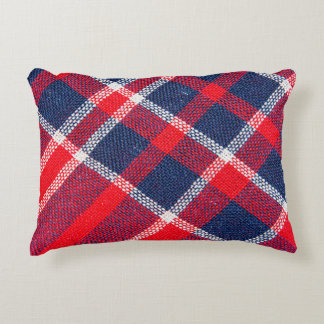 Red-blue chequered woollen texture. decorative cushion