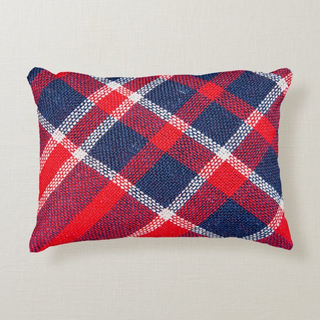 Red-blue chequered woollen texture. decorative cushion (Front)