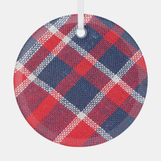 Red-blue chequered woollen texture. glass tree decoration