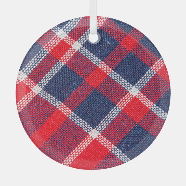 Red-blue chequered woollen texture. glass tree decoration (Front)