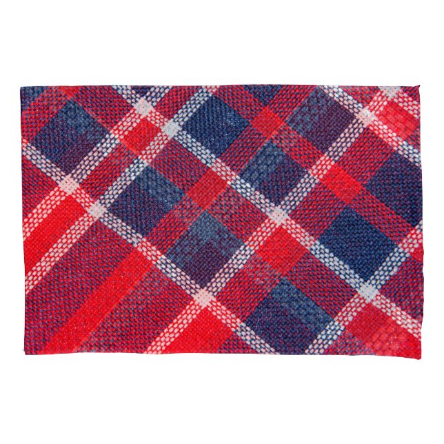 Red-blue chequered woollen texture. pillowcase (Front)