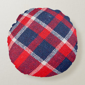 Red-blue chequered woollen texture. round cushion