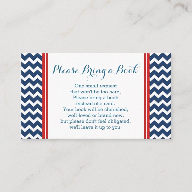 Red Blue Chevron Baby Shower Book Request Card (Front)
