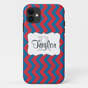 Red & Blue Chevron monogrammed iPhone5 Case