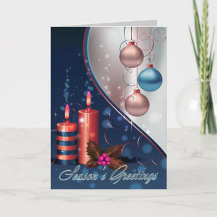 Red & Blue Christmas Candle Decorations Holiday Card
