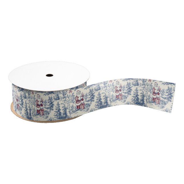 Red & Blue Christmas Santa Toile Grosgrain Ribbon (Spool)