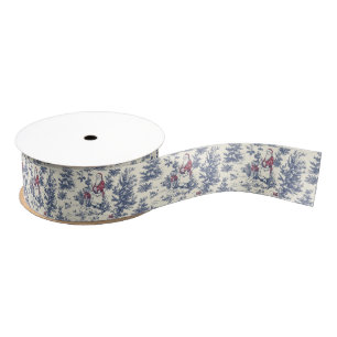 Red & Blue Christmas Santa Toile Grosgrain Ribbon