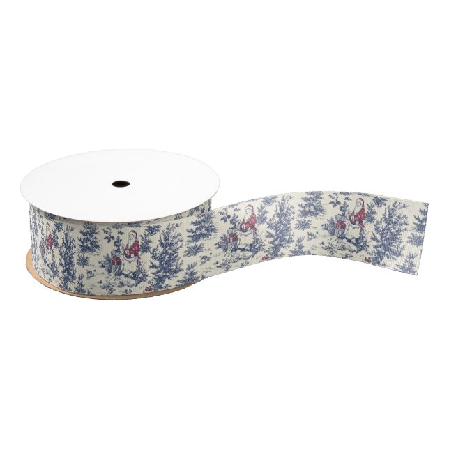 Red & Blue Christmas Santa Toile Grosgrain Ribbon (Spool)