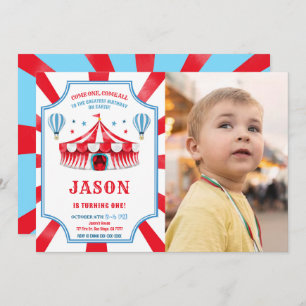 Red & Blue Circus Birthday Photo Invitation