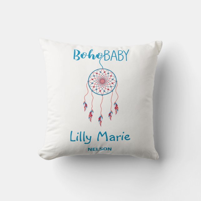 Red & Blue Colorful Boho Baby Dreamcatcher Cushion (Front)