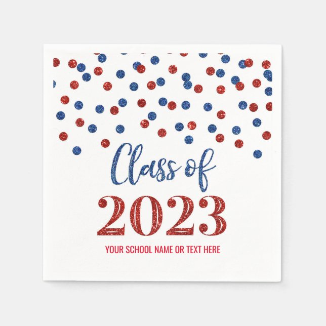 Red Blue Confetti Class of 2023  Napkins (Front)