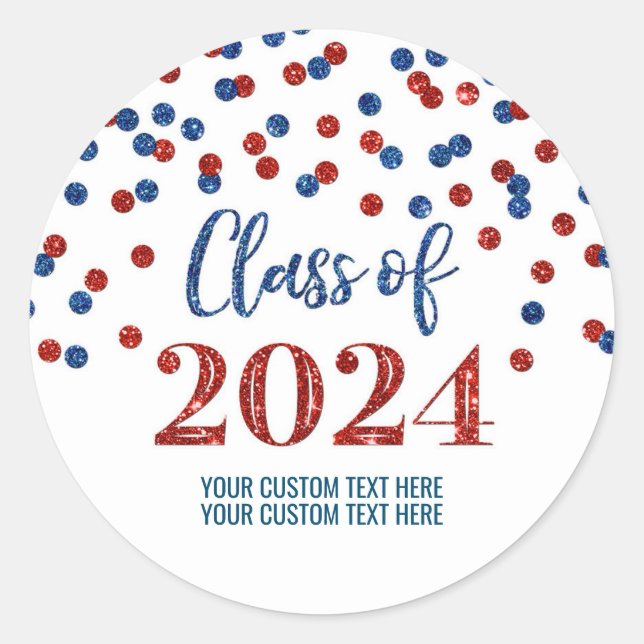 Red Blue Confetti Graduation 2024 Classic Round Sticker (Front)