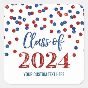 Red Blue Confetti Graduation 2024  Square Sticker