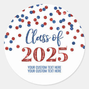 Red Blue Confetti Graduation 2025 Classic Round Sticker