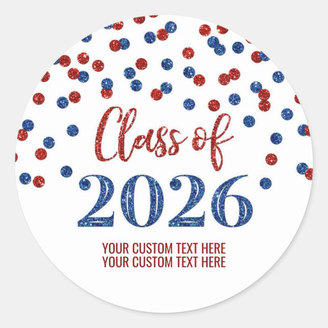 Red Blue Confetti Graduation 2026 Classic Round Sticker (Front)