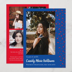 Red Blue Confetti Graduation Announcement