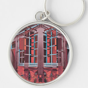 Red blue Copenhagen windows reflection digital art Key Ring
