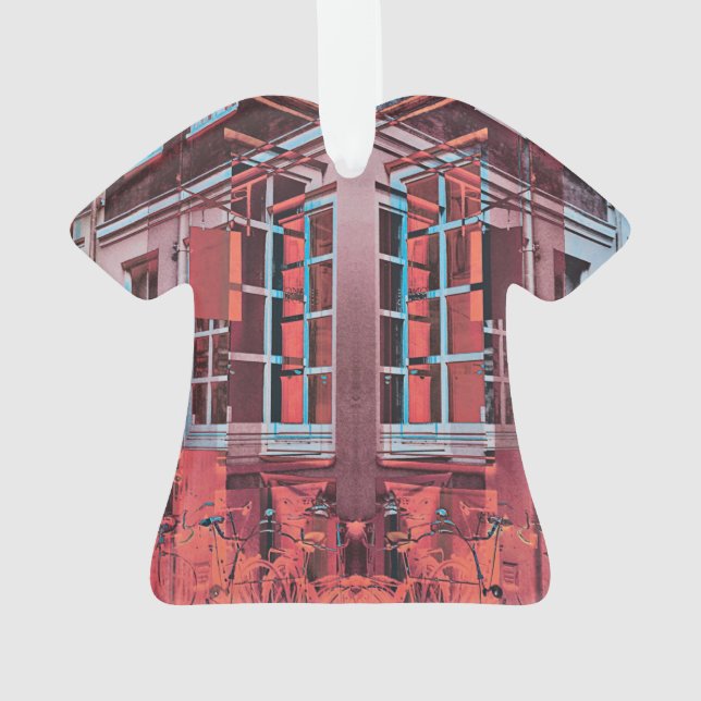 Red blue Copenhagen windows reflection digital art Ornament (Back)