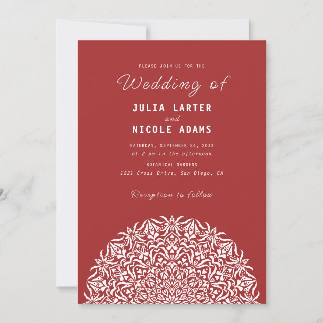 Red & Blue Coral Reef Marble Stone Mandala Wedding Invitation (Front)