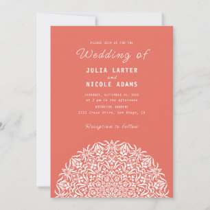 Red & Blue Coral Reef Marble Stone Mandala Wedding Invitation