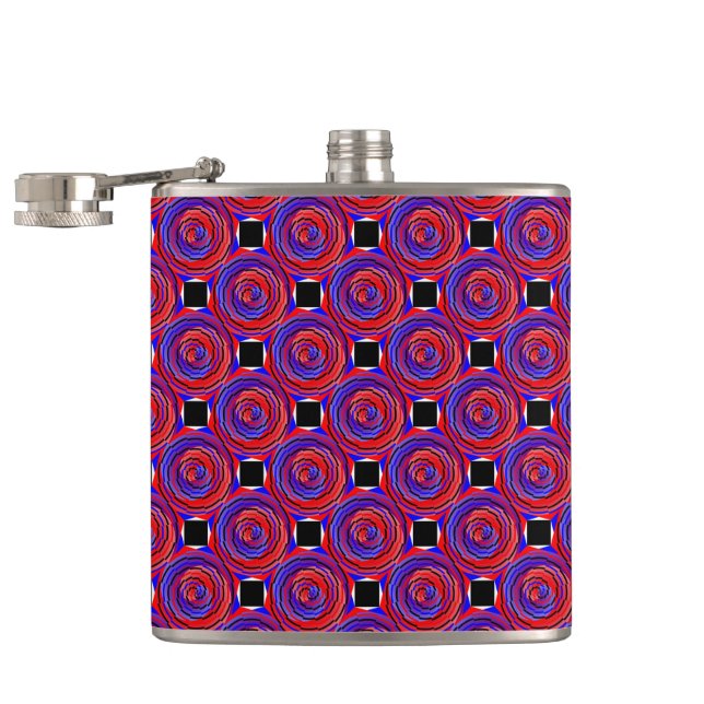 Red & Blue Counter Spiral by Kenneth Yoncich Hip Flask (Opened)