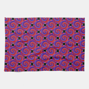 Red & Blue Counter Spiral by Kenneth Yoncich Tea Towel