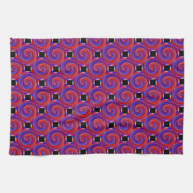 Red & Blue Counter Spiral by Kenneth Yoncich Tea Towel (Horizontal)