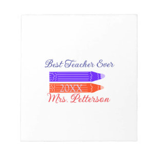 Red blue crayons best teacher ever add year name notepad