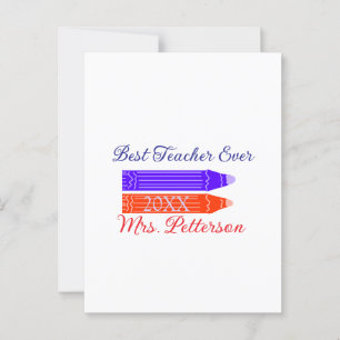 Red blue crayons best teacher ever add year name postcard