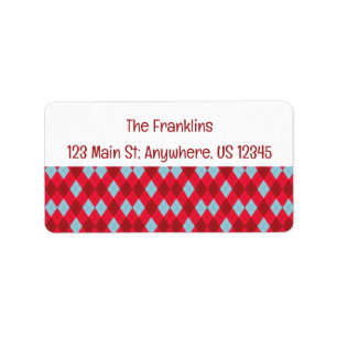 Red Blue & Crimson Christmas Argyle Address Label