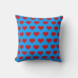 Red Blue Cute Cosy Modern Romantic Chic Heart Cushion