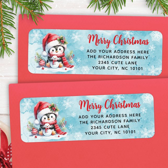 Red Blue Cute Penguin Personalised Christmas (Creator Uploaded)